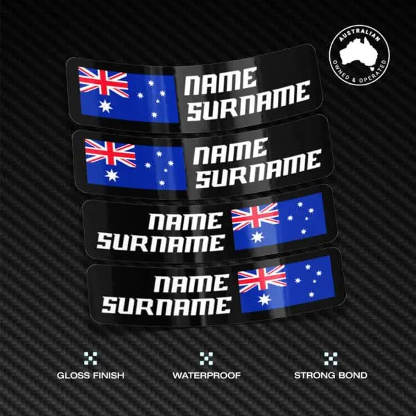 Custom Driver Name Flag Vinyl Stickers Pack x4