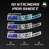 Custom Driver Name Flag Vinyl Stickers Pack Sheet x10