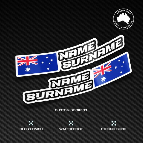 Custom Driver Name Flag Vinyl Stickers Pack x2