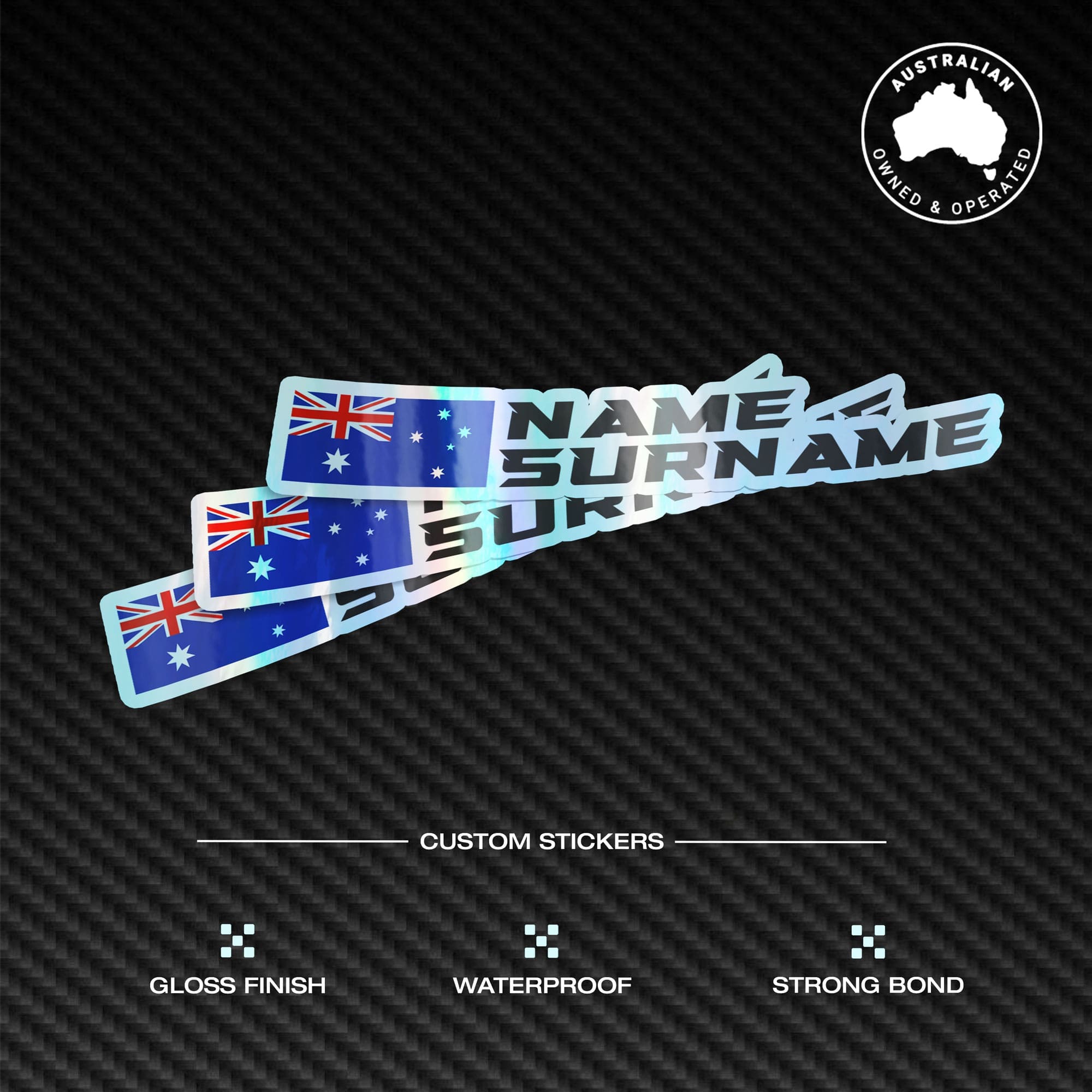 Custom Driver Name Flag Vinyl Stickers Pack x3 - Image 3