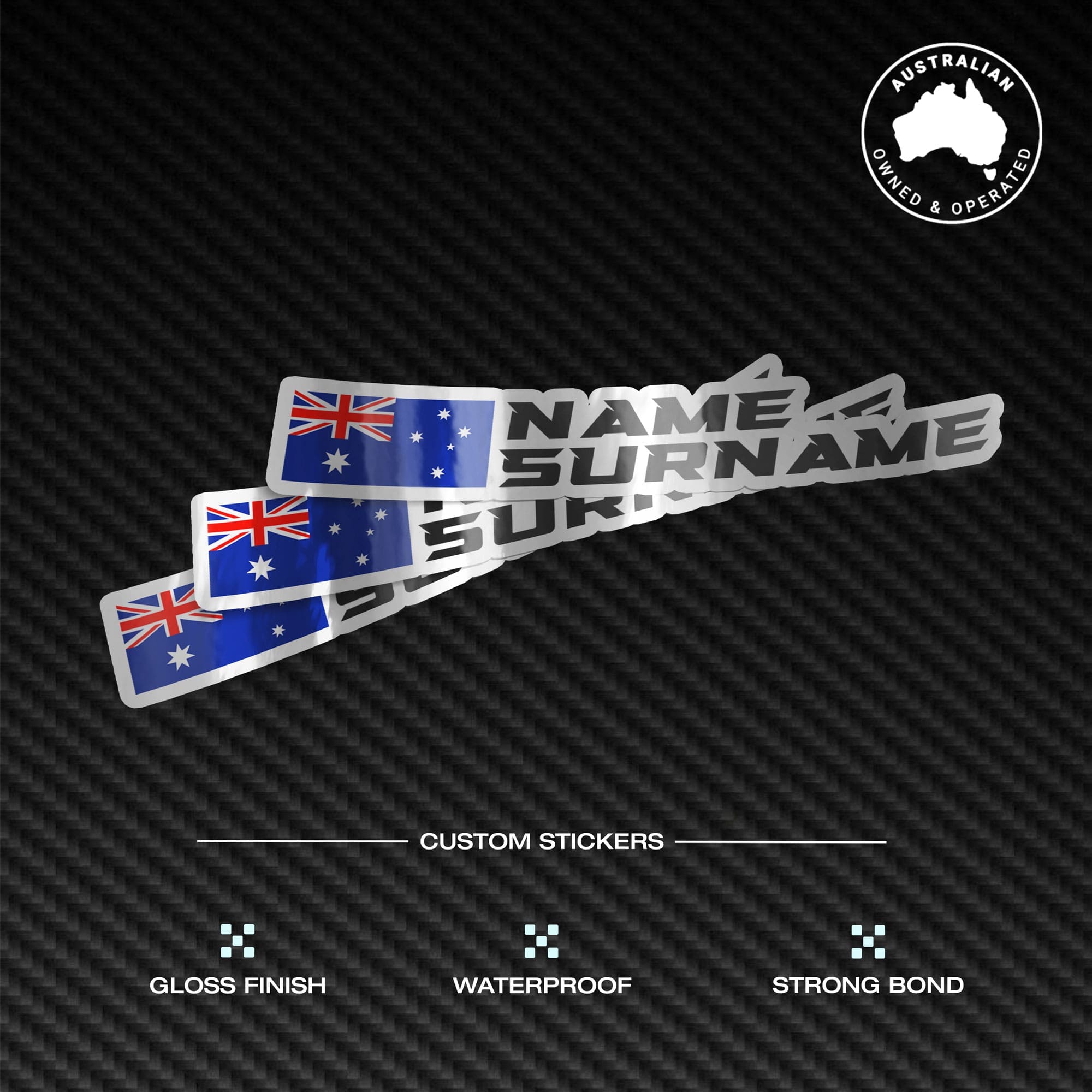 Custom Driver Name Flag Vinyl Stickers Pack x3 - Image 5