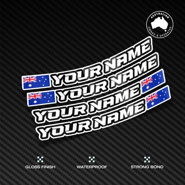 Custom Driver Name Flag Vinyl Stickers Pack x4