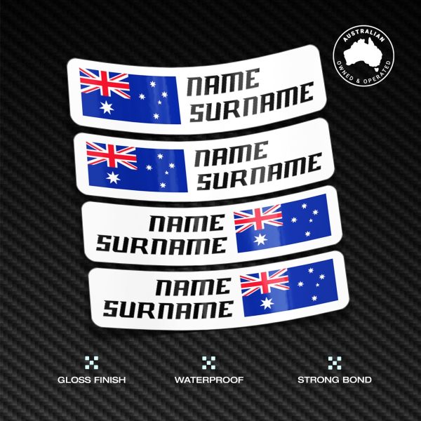 Custom Driver Name Flag Vinyl Stickers Pack x4
