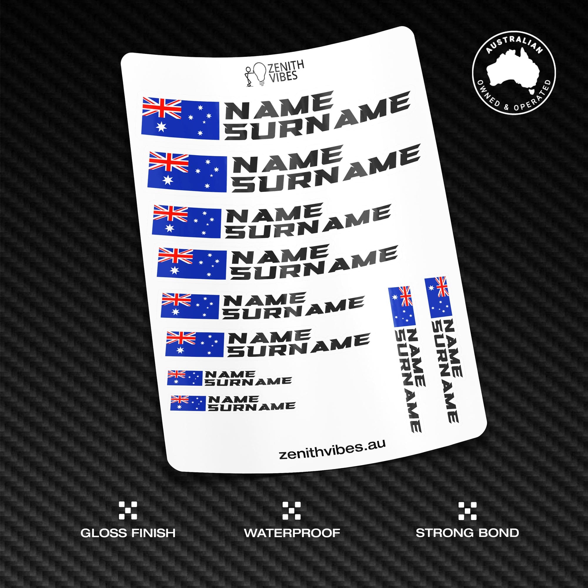 Custom Driver Name Flag Vinyl Stickers Pack Sheet x10 - Image 2