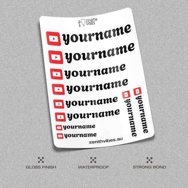 Custom YouTube Vinyl Stickers Pack Sheet x10