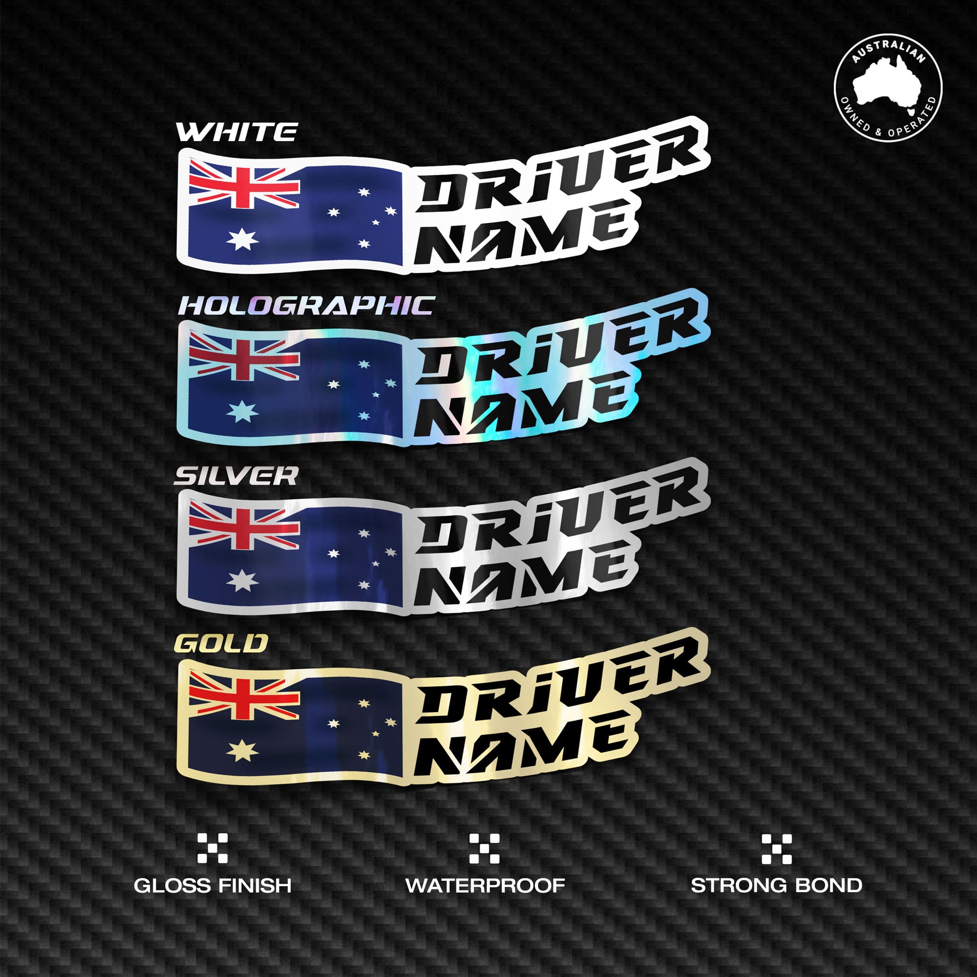 Custom Driver Name Flag Vinyl Stickers Pack x2 - Image 2