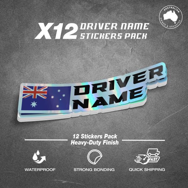 Custom Driver Name Flag Vinyl Holographic Stickers Pack x12