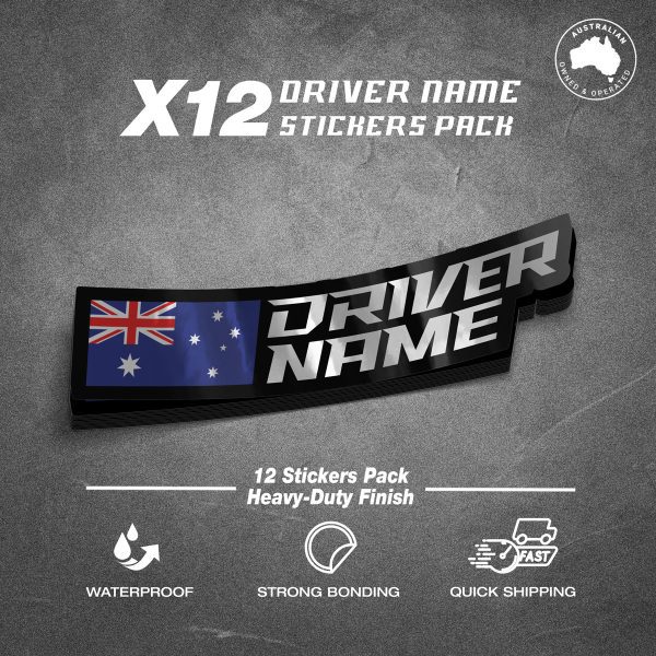 Driver Name Flag Silver Stickers